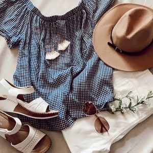 Off the Shoulder Navy Plaid Top Mossimo Size XXL